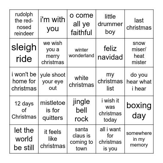 A Very Pop Punk Christmas Bingo Card