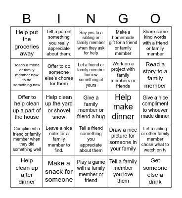 Winter Break Bingo Card
