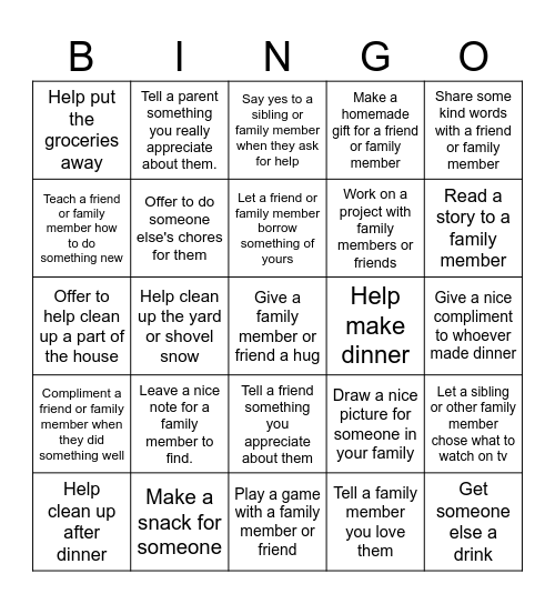 Winter Break Bingo Card