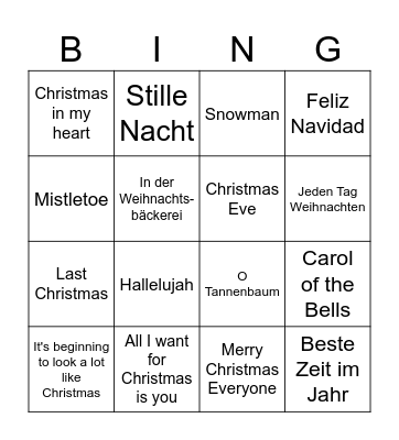 Weihnachtslieder Bingo Card