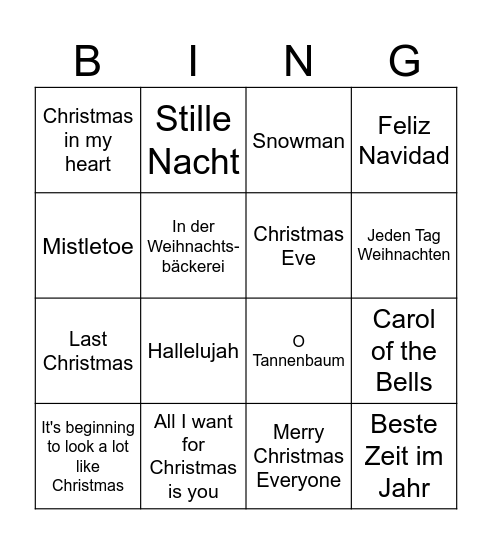 Weihnachtslieder Bingo Card