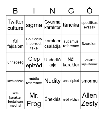 Smiling friends bingó Bingo Card