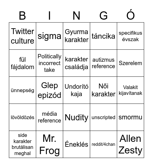 Smiling friends bingó Bingo Card