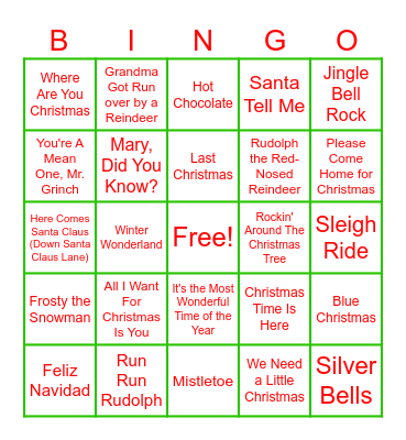Christmas Music Bingo Card
