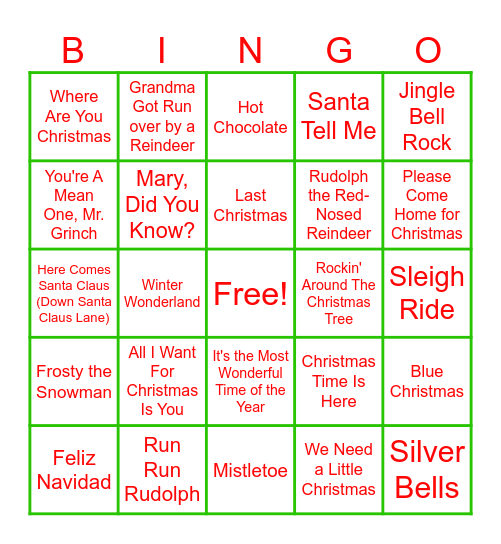 Christmas Music Bingo Card