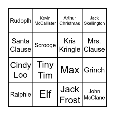 Christmas Movie Characters Bingo Card
