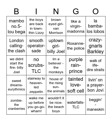 Music Bingo Card
