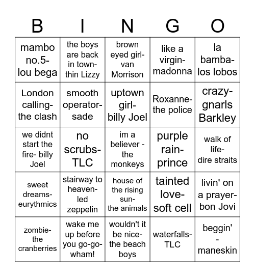 Music Bingo Card