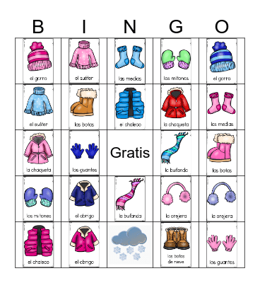 Ropa del Invierno Bingo Card