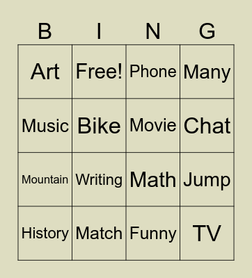 Personal Intro A1 Bingo Card