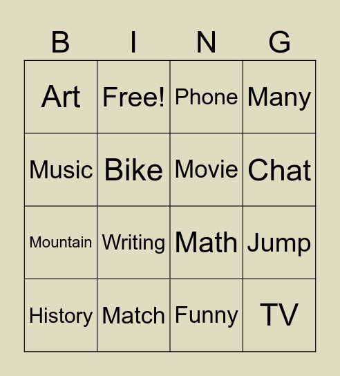 Personal Intro A1 Bingo Card