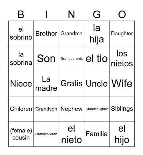 Familia Bingo Card