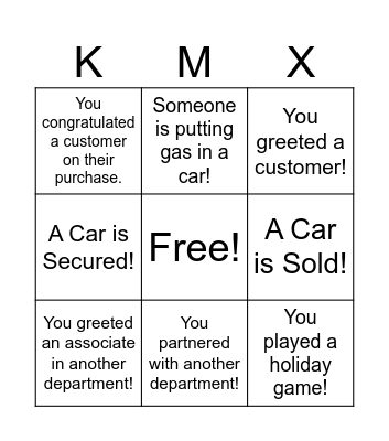 Carmax Holiday Bingo Card