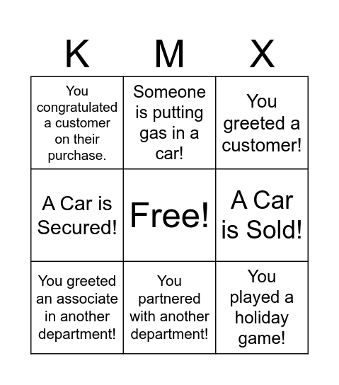 Carmax Holiday Bingo Card