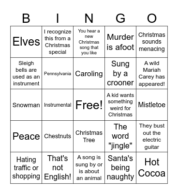 Christmas Song Bingo! Bingo Card