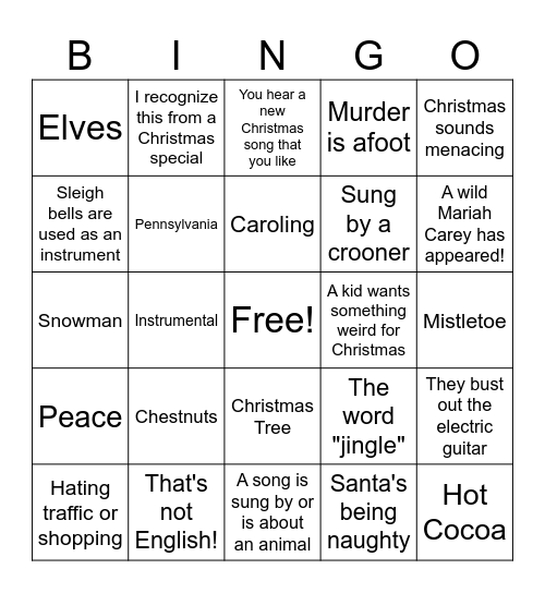 Christmas Song Bingo! Bingo Card