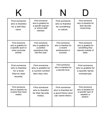 Grateful Human Bingo Card