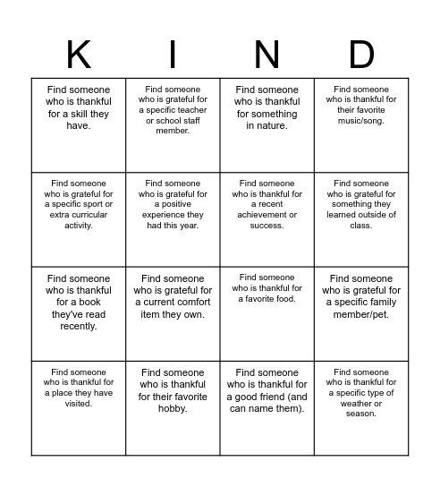 Grateful Human Bingo Card