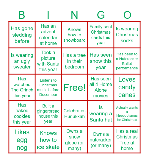 Holiday Bingo Card