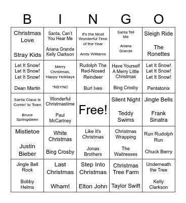 Holiday Music Bingo Card