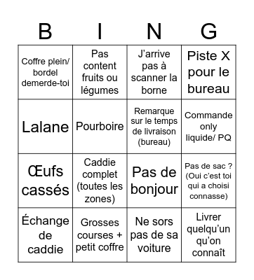 Bingo Livraison Drive Bingo Card