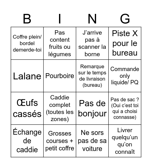 Bingo Livraison Drive Bingo Card