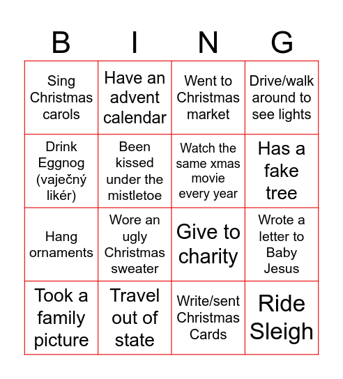 How was your Christmas? Bingo Card