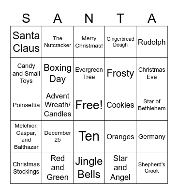 Christmas SANTA Bingo Card