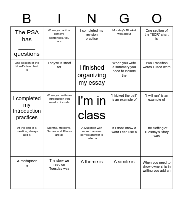 Review Bingo Card