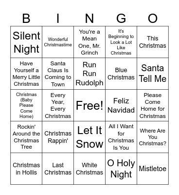 Holiday Music Bingo 2 Bingo Card