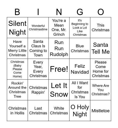 Holiday Music Bingo 2 Bingo Card