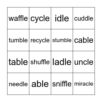 -le words Bingo Card