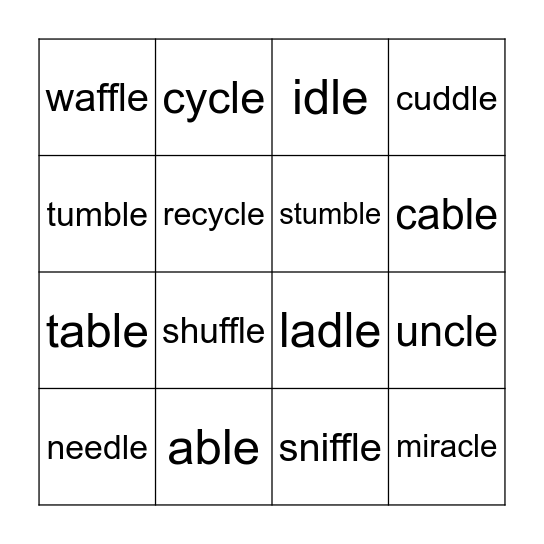 -le words Bingo Card
