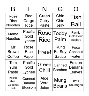 Ti Foods Game Cards Bingo Card