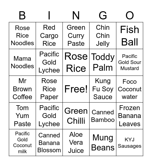 Ti Foods Game Cards Bingo Card