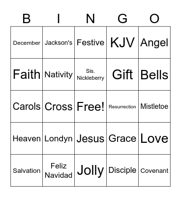 GCC's Christmas Bingo Card