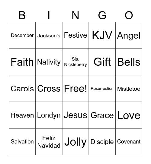 GCC's Christmas Bingo Card