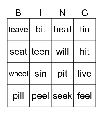 [i:] vs [ɪ] Bingo Card