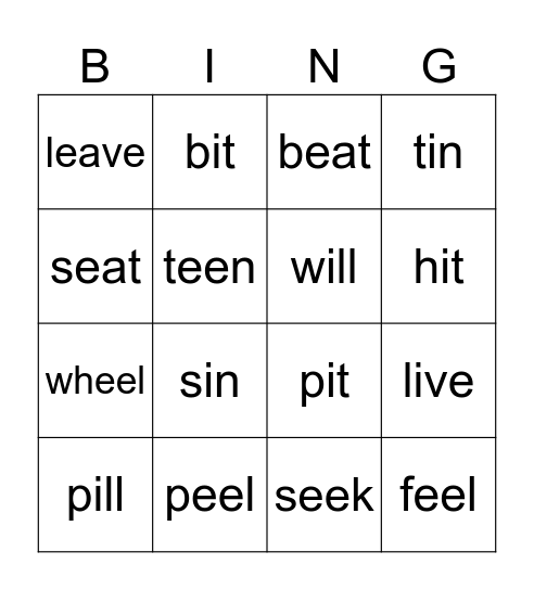 [i:] vs [ɪ] Bingo Card