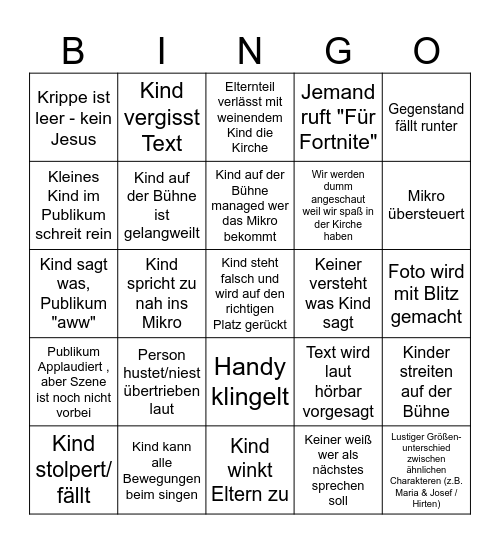 Super viel Spaß in der Kirche Bingo Card