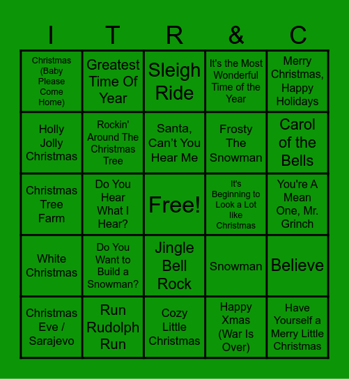 ITRC Holiday Bingo Card