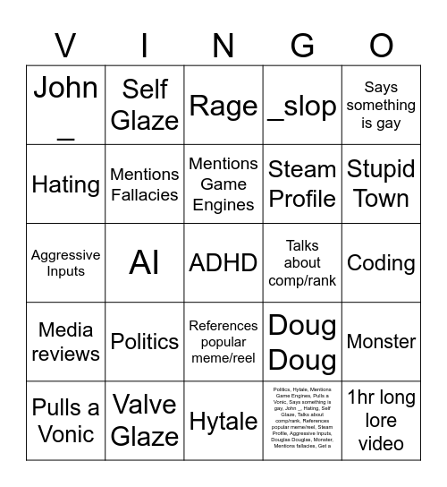 voinic Bingo Card