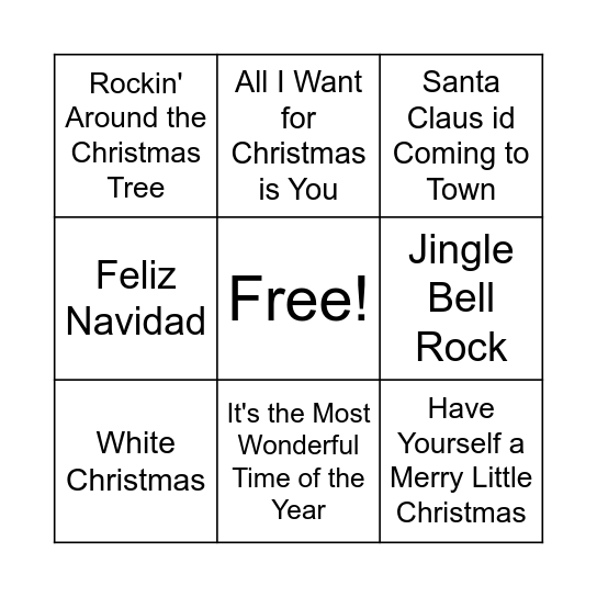 Christmas Songs Bingo Card