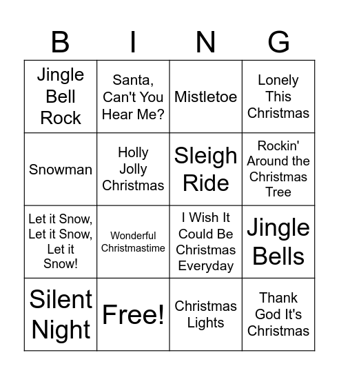 Christmas Songs Bingo Card