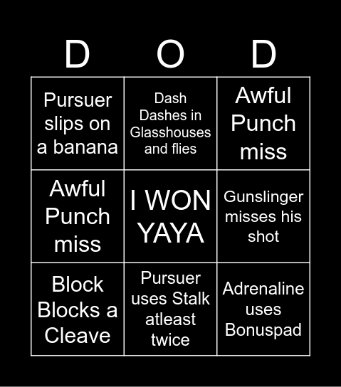 DOD Pursuer Bingo Card