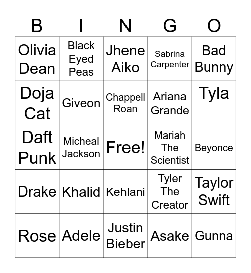 Music Bingo Card