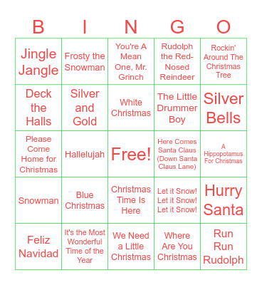 Christmas Music Bingo Card