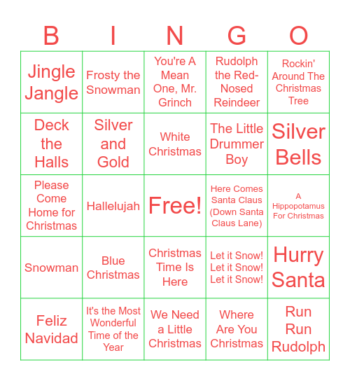 Christmas Music Bingo Card