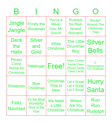 Christmas Music Bingo Card