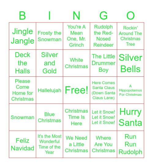 Christmas Music Bingo Card